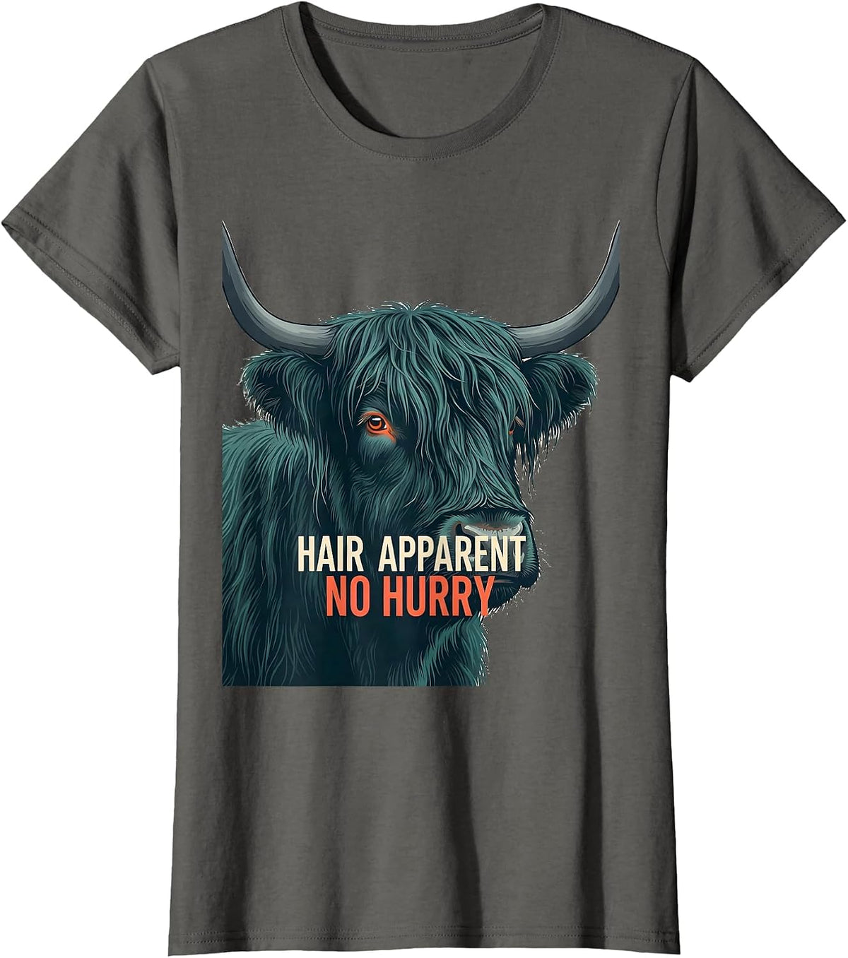 Women's Hair Apparent No Hurry Funny Highland Cow Farm Animal Lover T-Shirt - Asphalt Grey