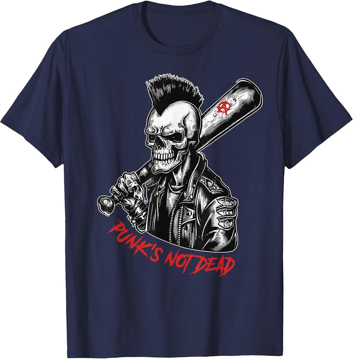 Punks NOT Dead Shirt Skull 70s 80s Emo Punk Goth Clothes T-Shirt - Navy Blue