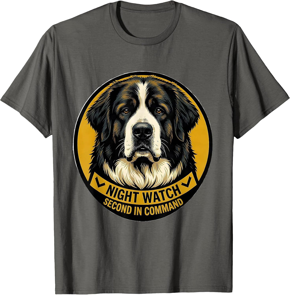 Night Watch Second In Command Great Pyrenees Dog Owner Humor T-Shirt - Asphalt Grey