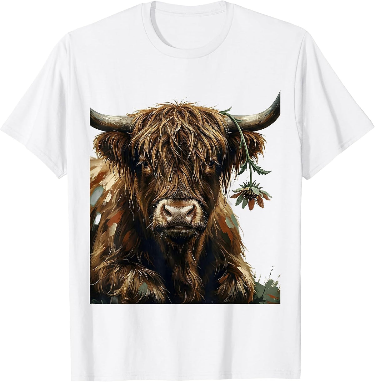 Men's Highland Cow Shaggy Head Funny Farm Animal Humor T-Shirt - White