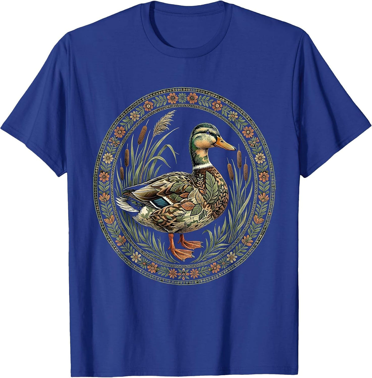 Duck Camo Marsh Reeds Wildlife Illustration T-Shirt - Royal Blue