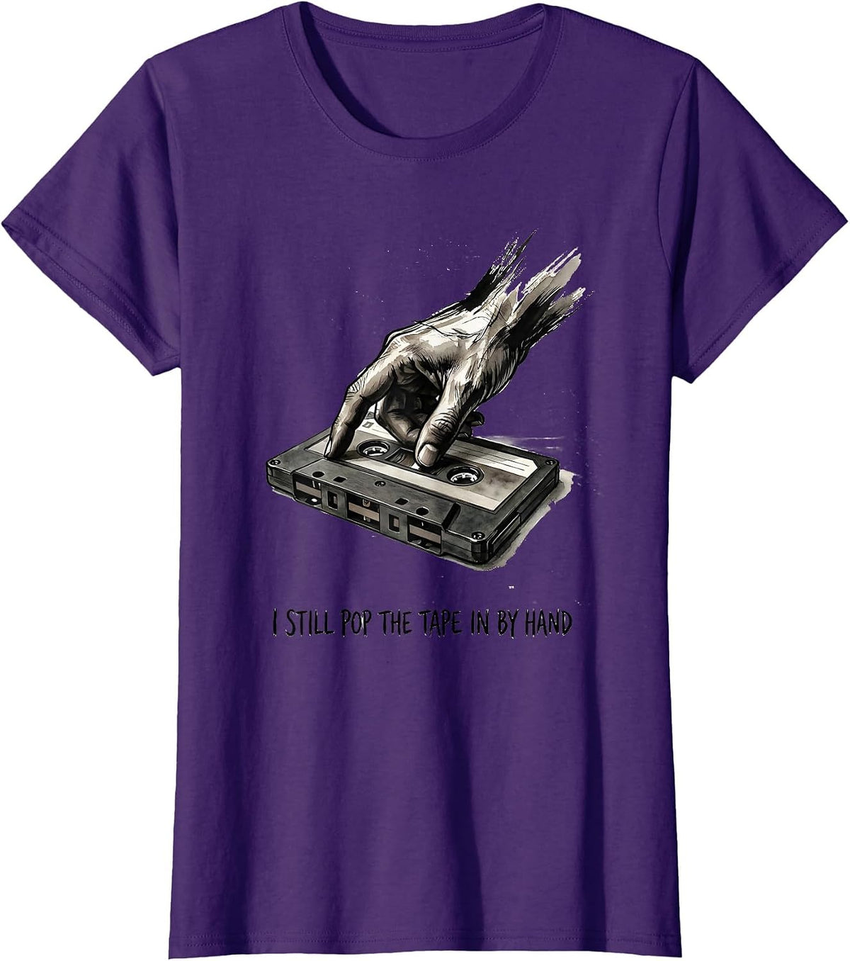 Women's I Still Pop The Tape In By Hand Vintage 90s Hip-Hop Rap T-Shirt - Purple