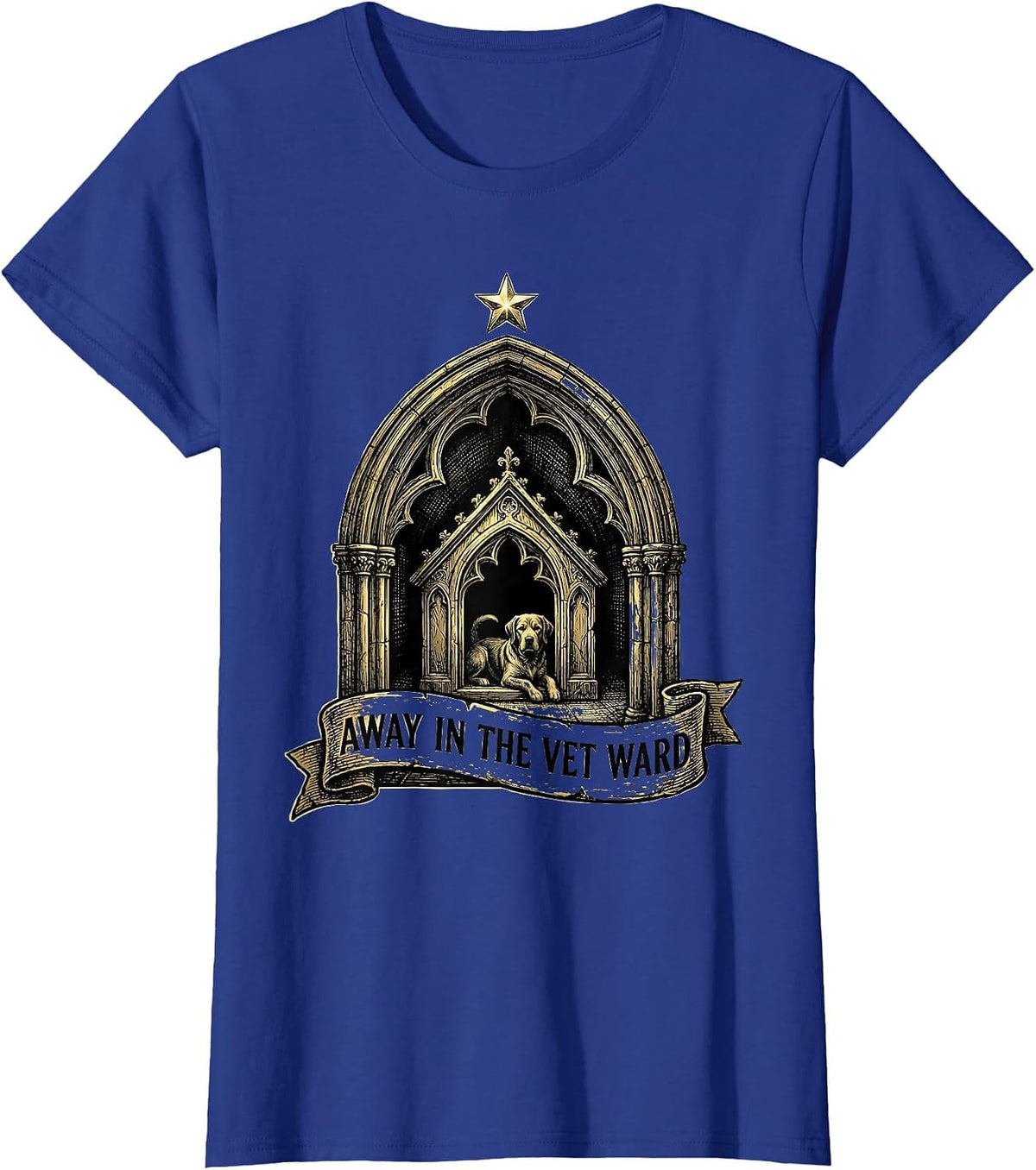 Women's Away In The Vet Ward Gothic Veterinary Tech Christmas Humor T-Shirt - Royal Blue