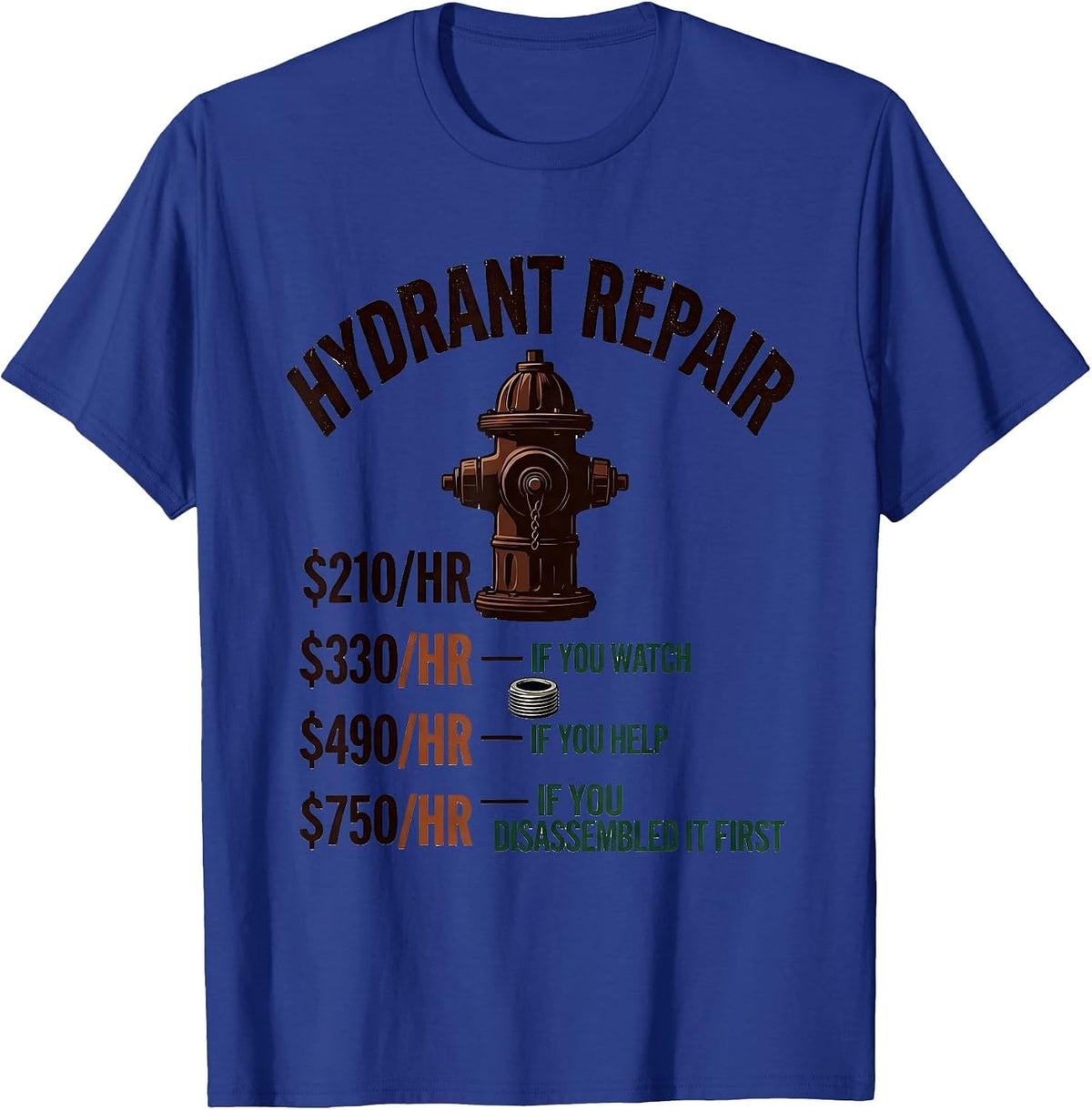 Hydrant Repair Funny Plumber Hourly Rate Vintage T-Shirt - Royal Blue
