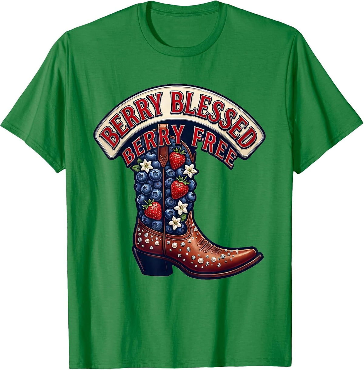 Men's Berry Blessed Berry Free Red White and Blueberries T-Shirt - Kelly Green