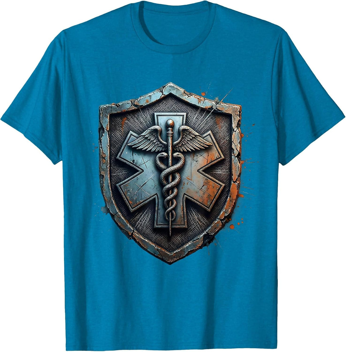 EMT Badge Caduceus Star of Life Graphic T-Shirt - Sapphire Blue