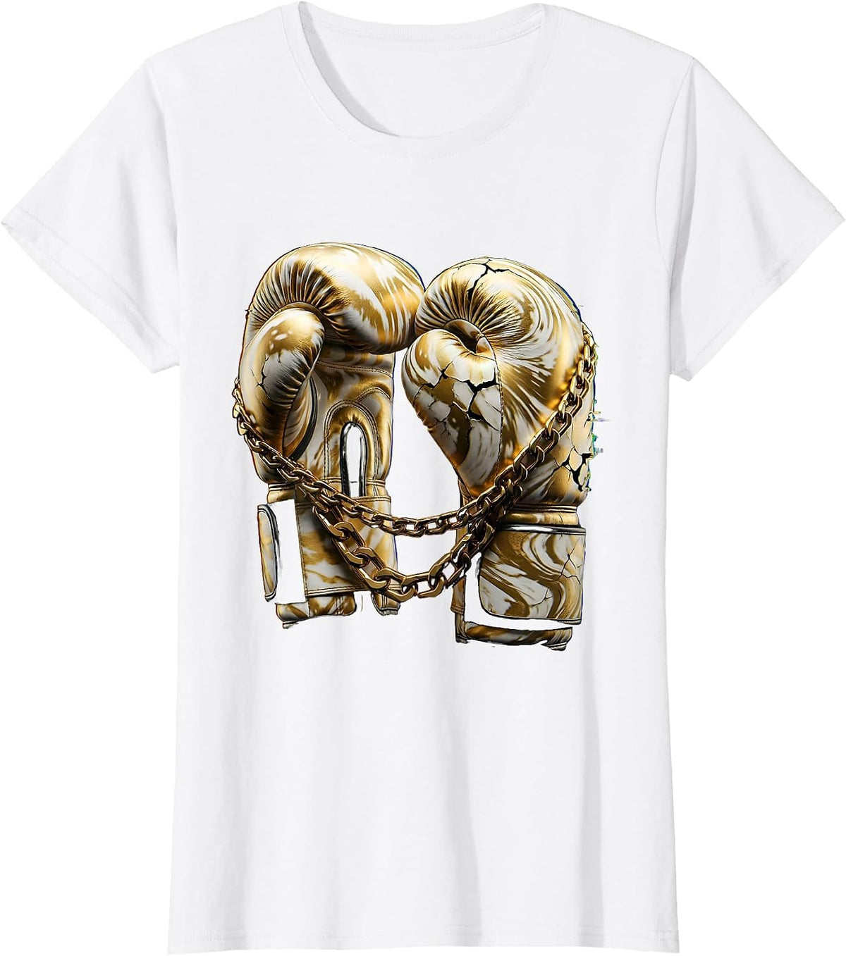 Women's Gold Chain Boxing Gloves Hip Hop Graphic T-Shirt - White