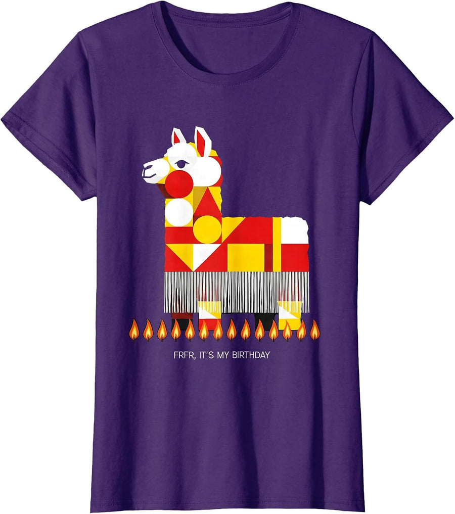Women's Frfr It's My Birthday Bauhaus Llama Piñata Party Boy Kid T-Shirt - Purple