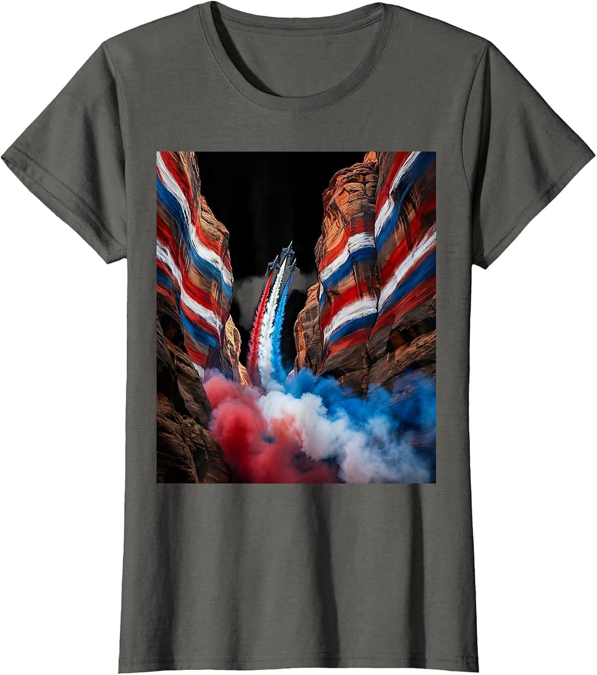 Women's Desert Canyon American Flag Illustration T-Shirt - Asphalt Grey
