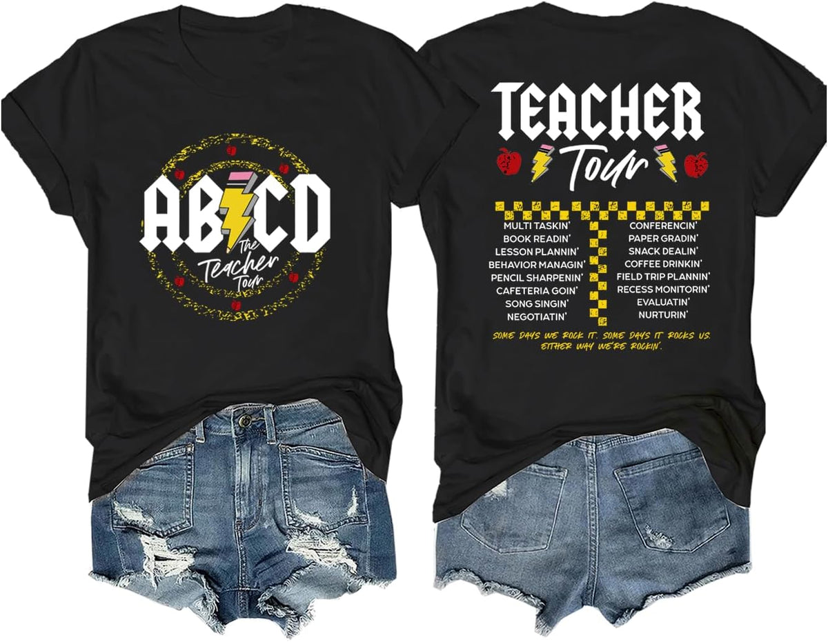 DarkJoy ABCD Teacher Tour Shirt V Neck T-Shirt ABCD Teacher Tshirt - Black