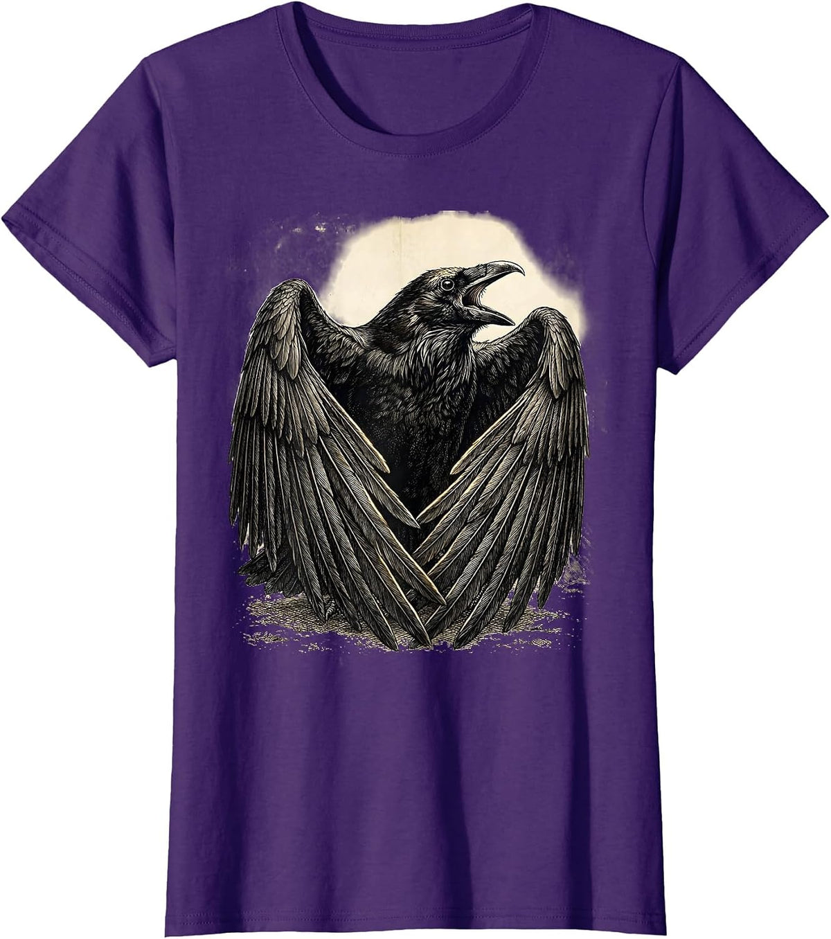 Women's Crow With Spread Wings Mid-Caw Illustration T-Shirt - Purple