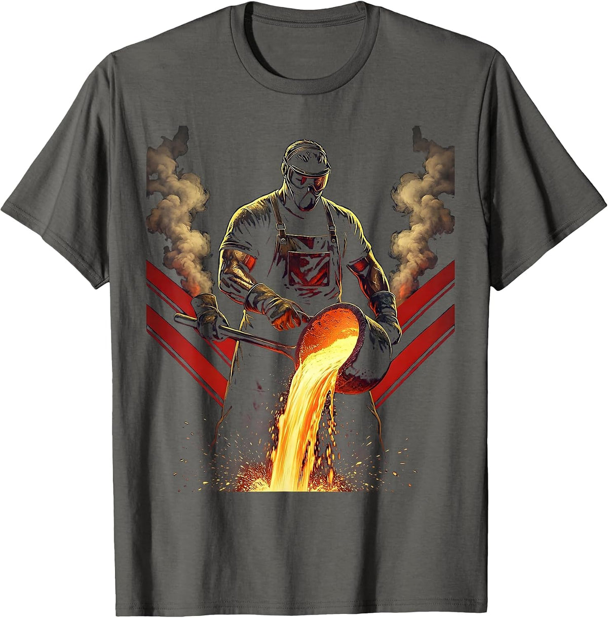 Milwaukee Foundry Worker Molten Steel Pour Graphic T-Shirt - Asphalt Grey