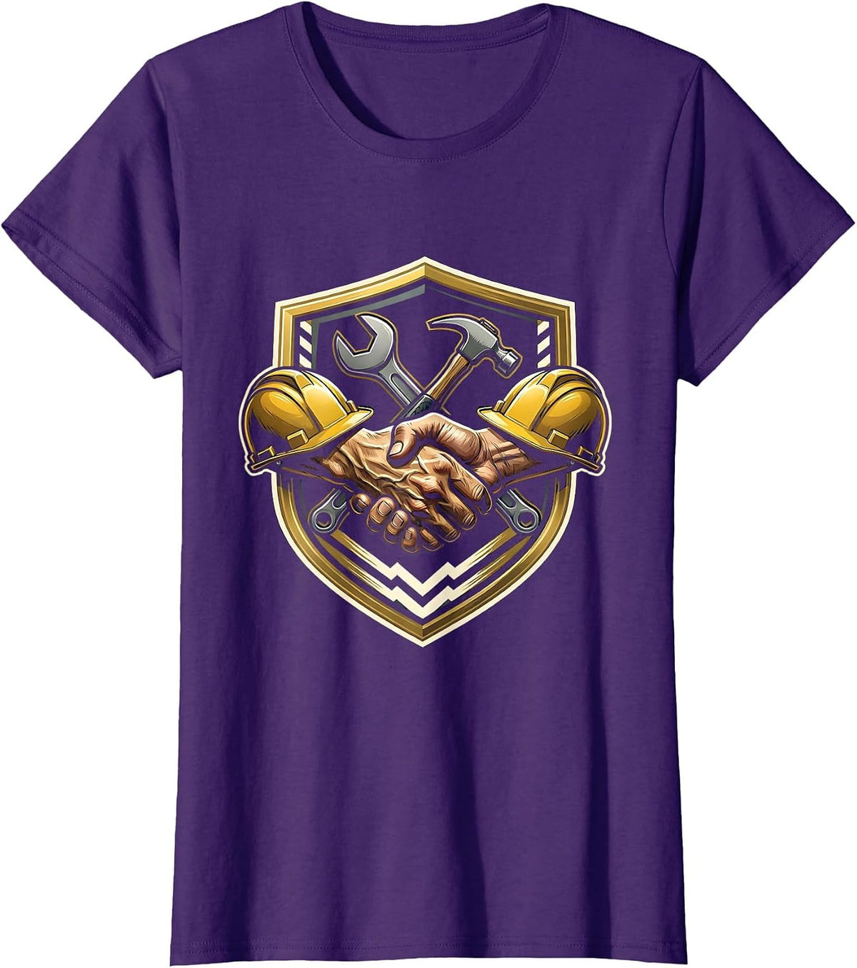 Blue Collar Handshake Work Site Graphic T-Shirt - Purple