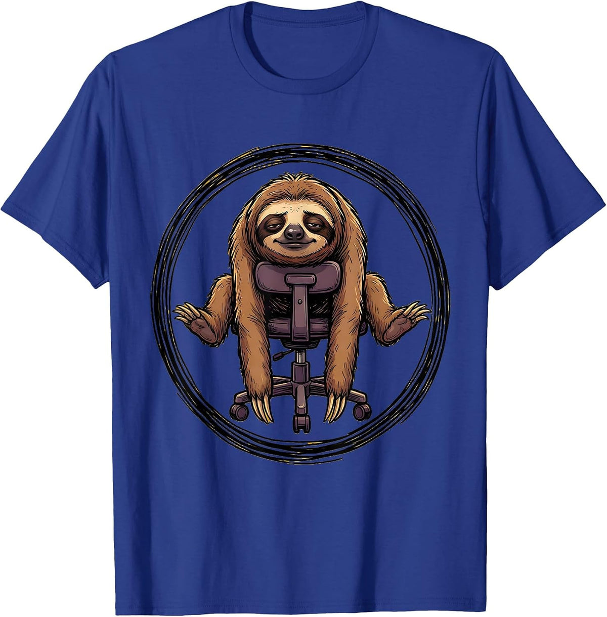 Men's Funny Tired Sloth Office Chair Graphic T-Shirt - Royal Blue