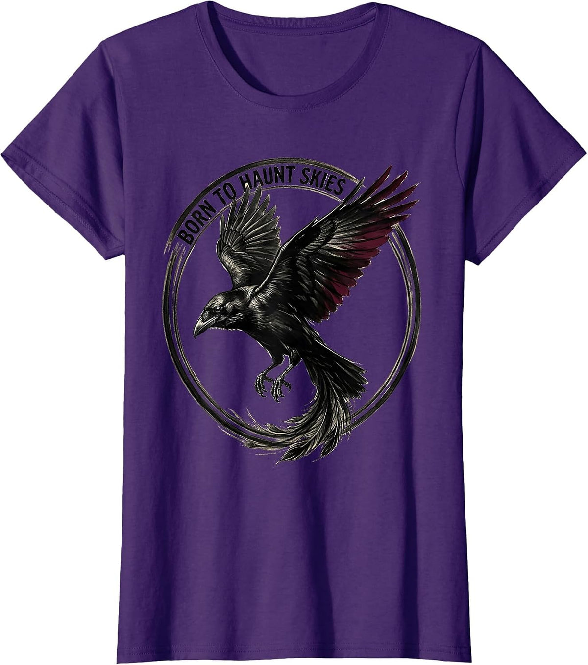 Women's Born to Haunt Skies Crow Graphic Design T-Shirt - Purple