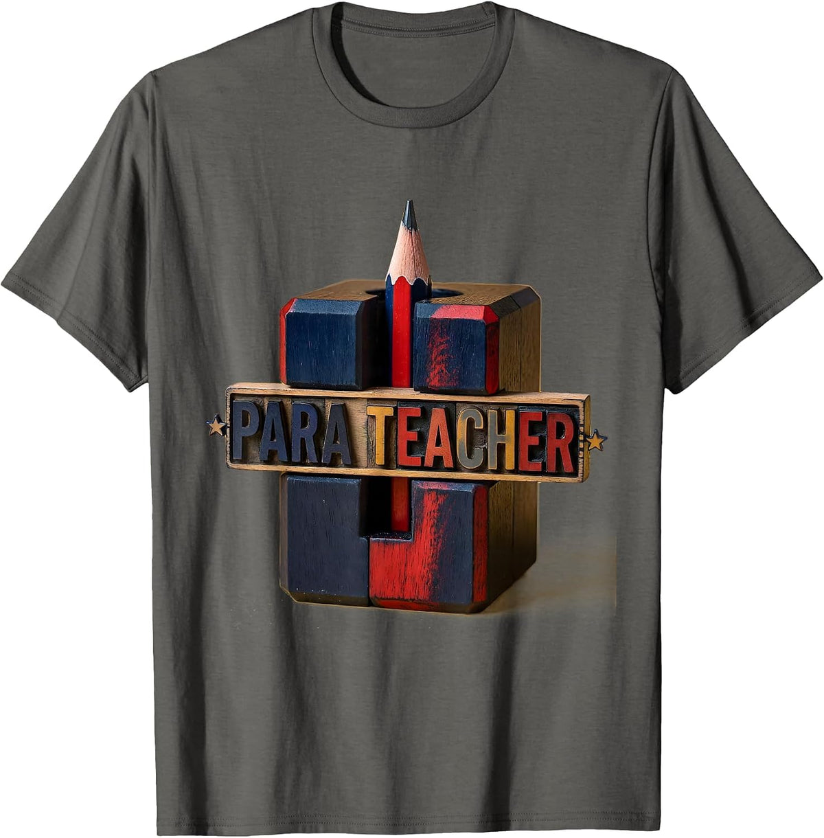 Men's Para Teacher Retro Pencil Sharpener Back To School Teacher T-Shirt - Asphalt Grey