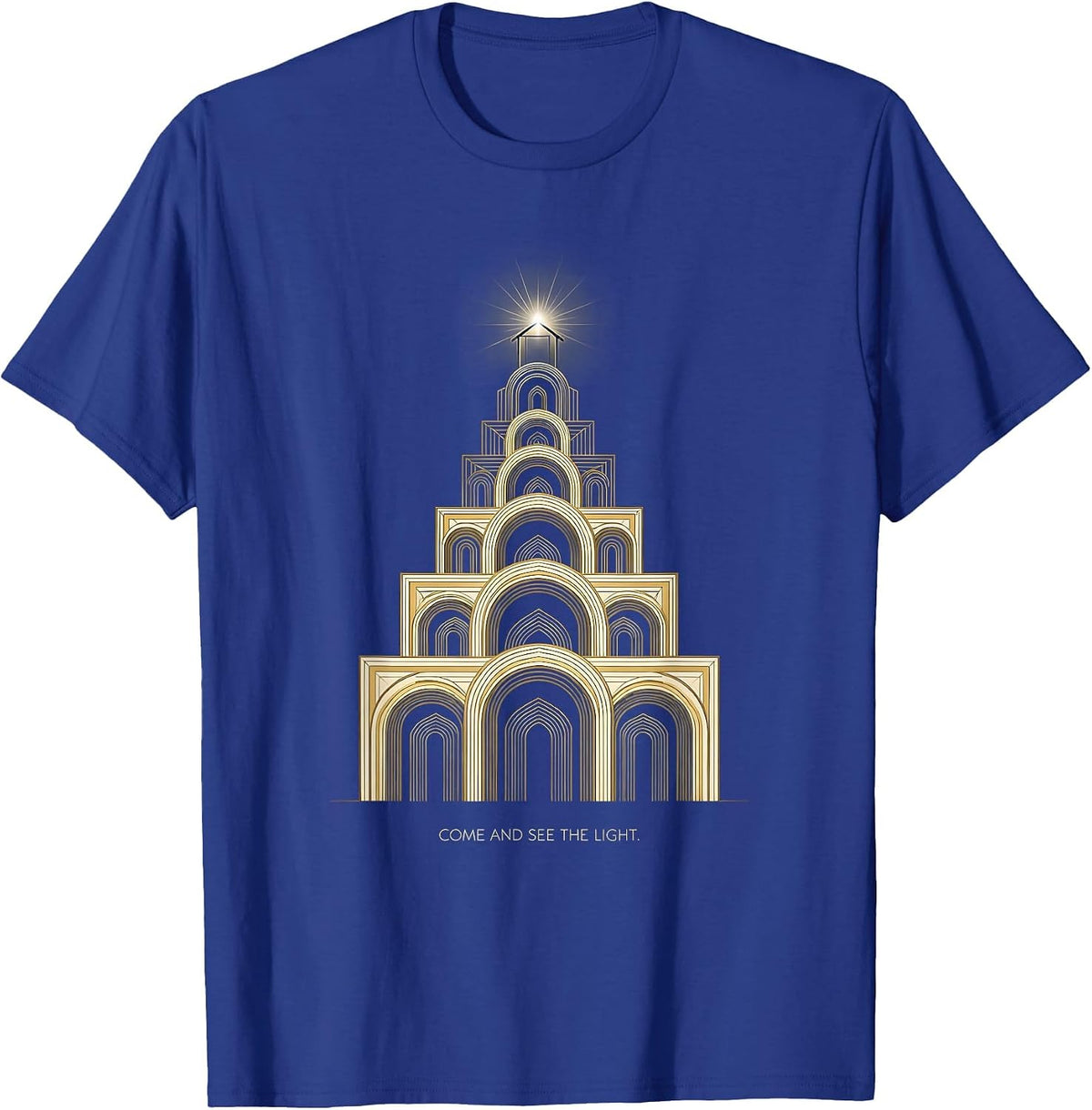 Men's Come And See The Light Art Deco Christian Faith Christmas T-Shirt - Royal Blue