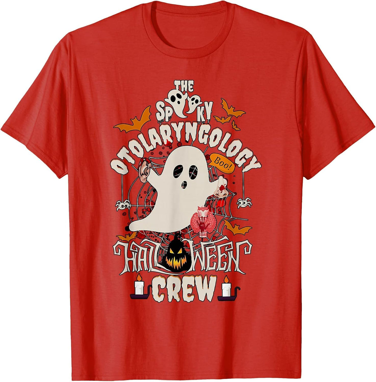 Scary Ear-Nose and Nose Healing Halloween Crew Ear Nose Neck Nurse T-Shirt - Red