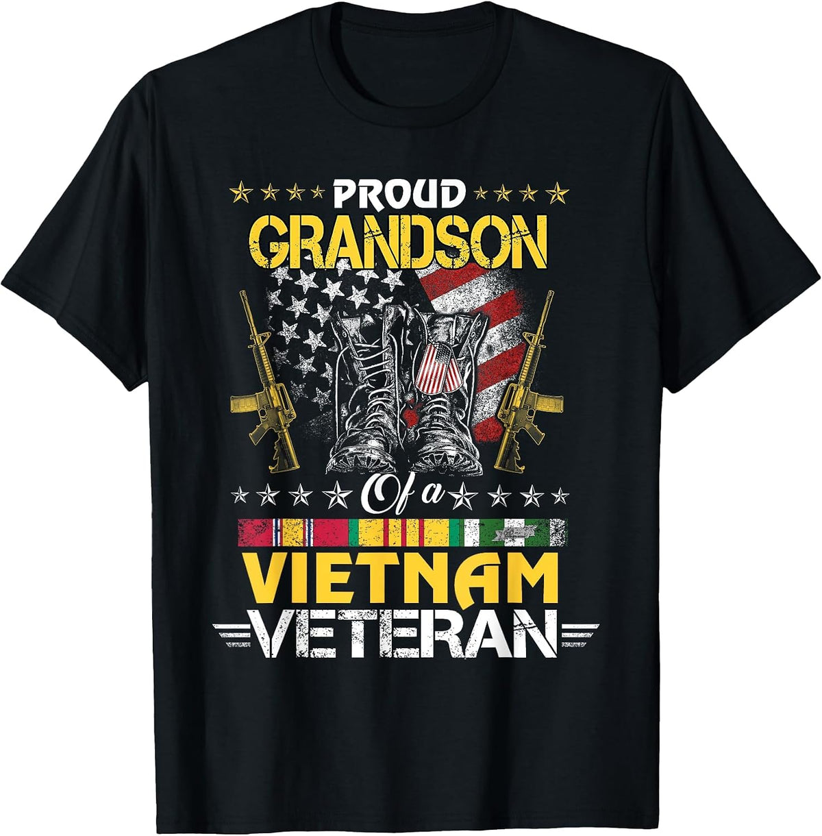 Proud Grandson of A Vietnam Veteran My Grandpa is A Veteran T-Shirt - Black
