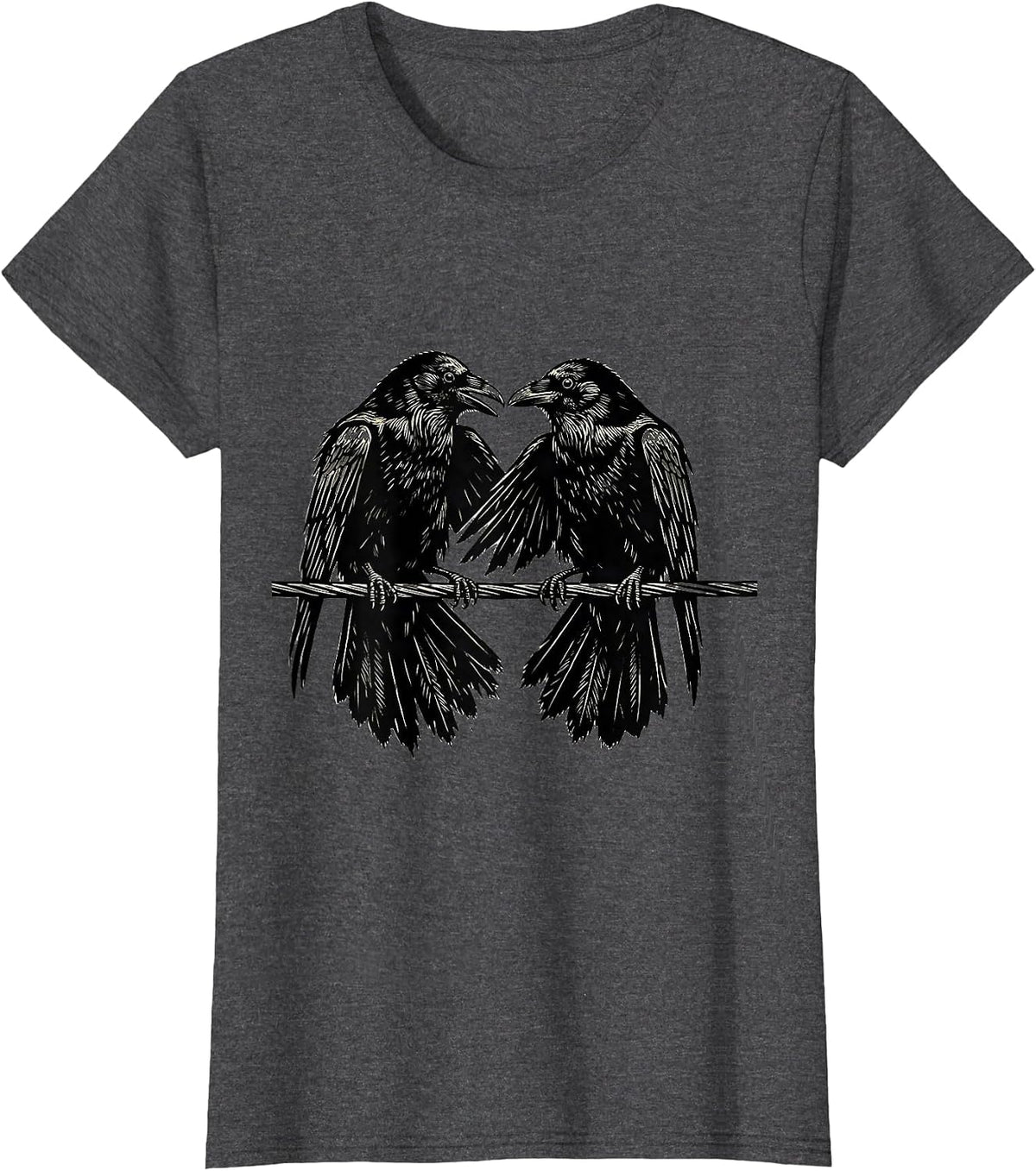 Women's Crow vs Crow Face-Off on a Wire Graphic T-Shirt - Dark Heather Grey