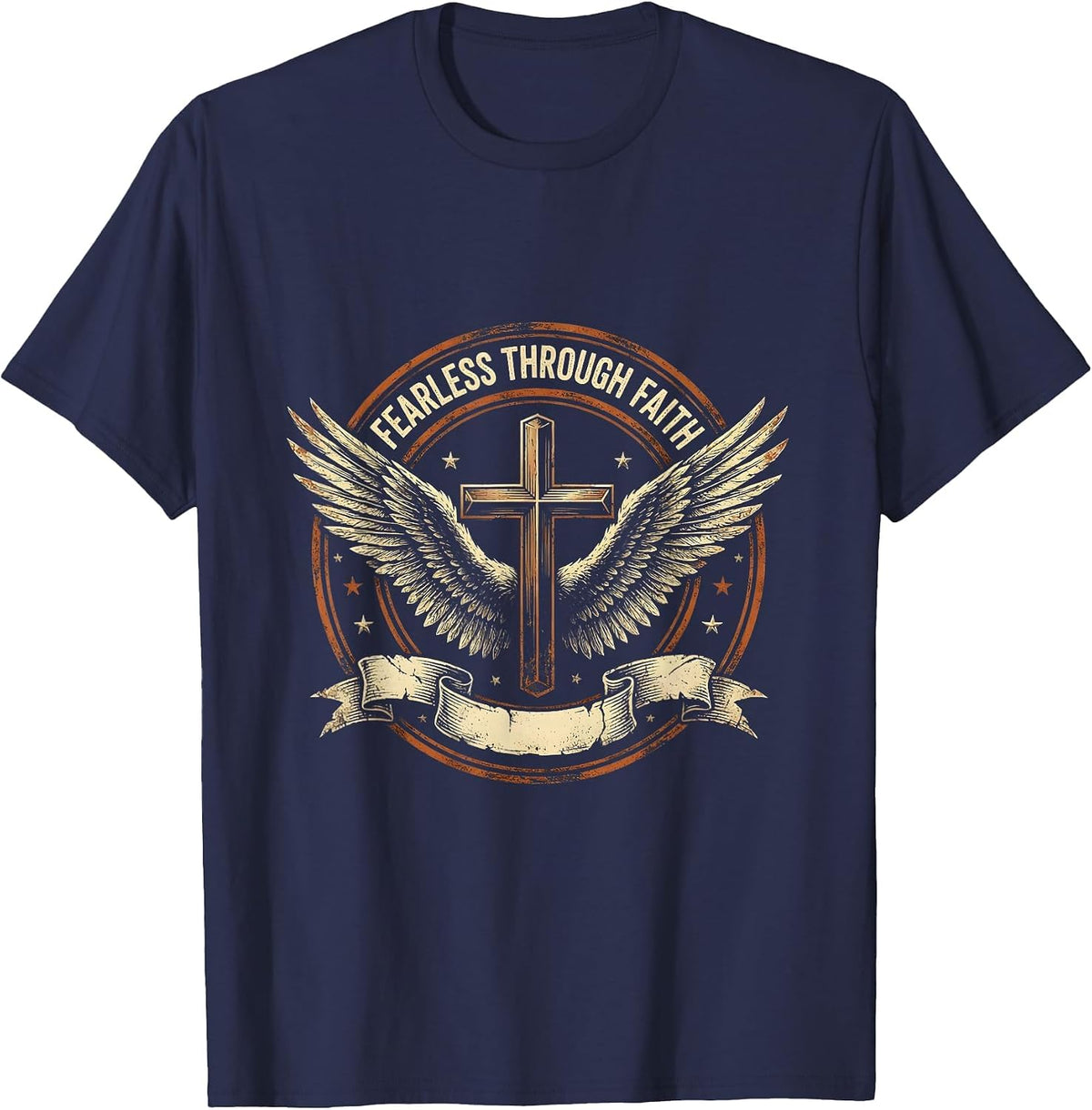 Fearless Through Faith Faith Over Fear Design T-Shirt - Navy Blue