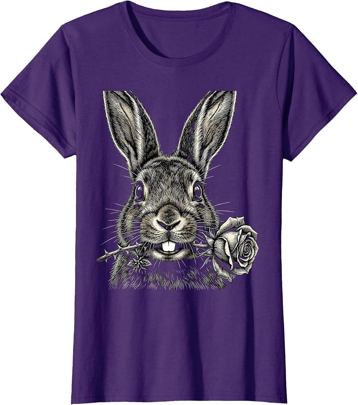 Women's Creepy Cute Rabbit Alt Goth Horror Aesthetic T-Shirt - Purple