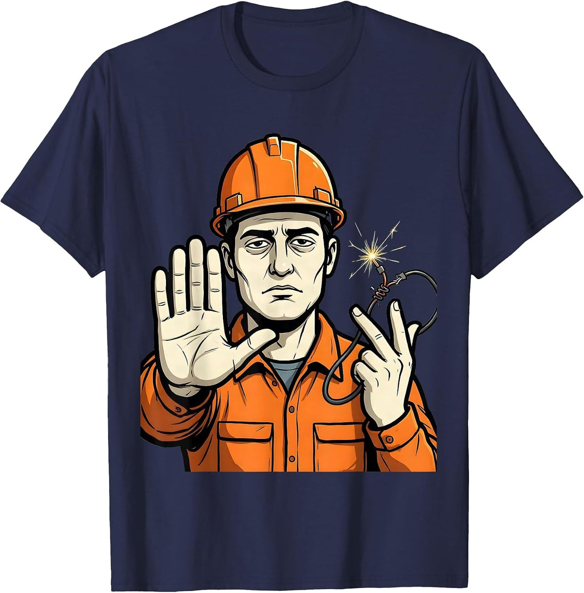 Electrician Stop Gesture Funny Trade Pride T-Shirt - Navy Blue