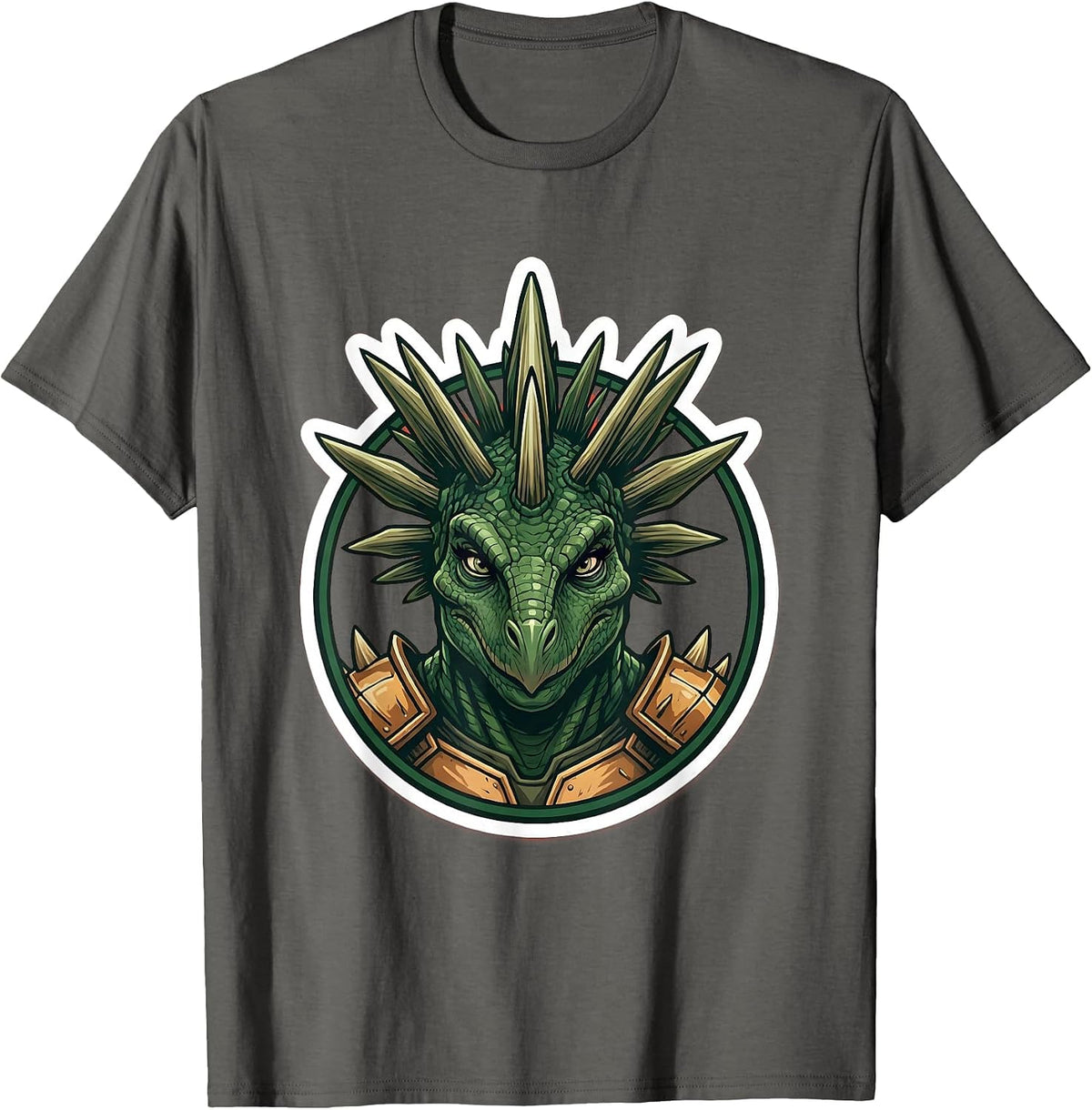 Stegosaurus Mohawk Dino Punk Rock Illustration T-Shirt - Asphalt Grey