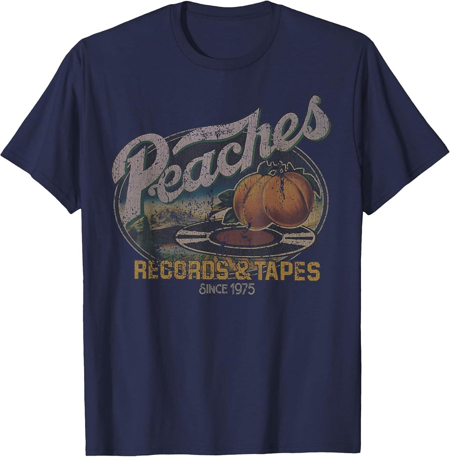 Peaches Vintage Records Retro Music and Tapes 1975 T-Shirt - Navy Blue