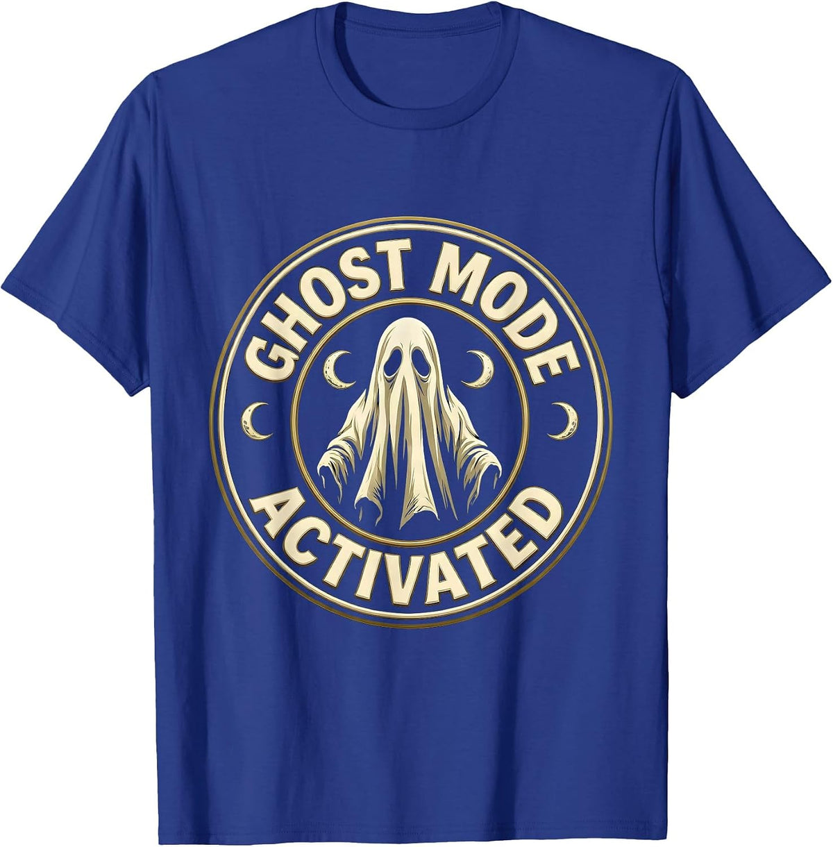 Ghost Mode Activated Spooky Season Design T-Shirt, Men, Royal Blue, Large - As Pictured