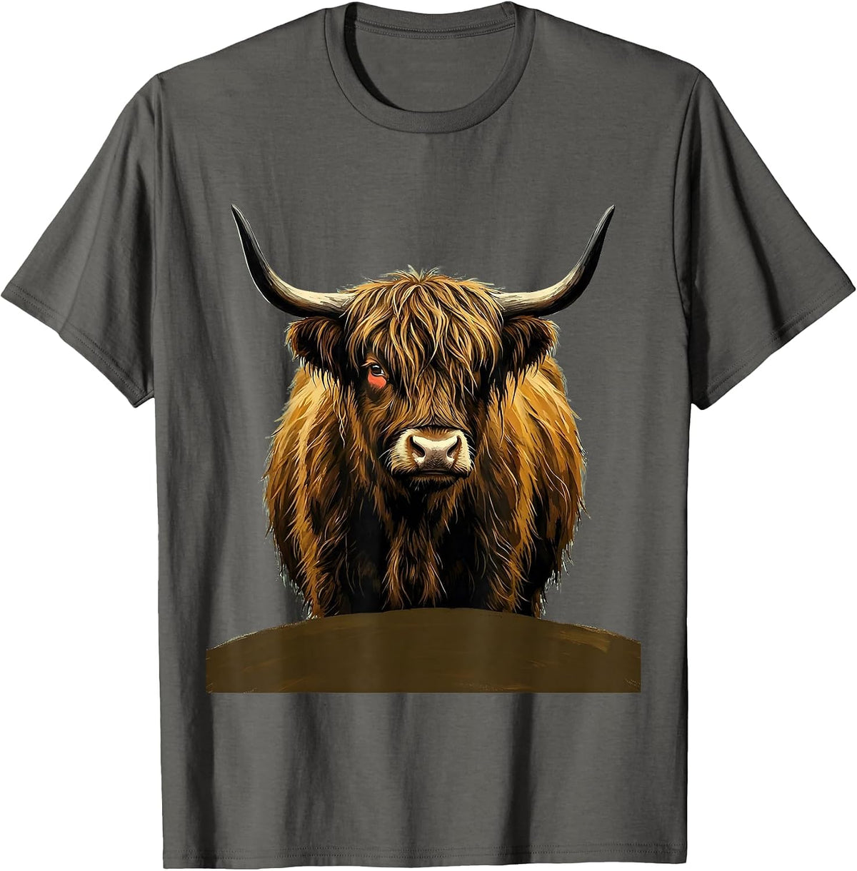 Highland Cow Cute Shaggy Fringe Whimsical Humor T-Shirt - Asphalt Grey