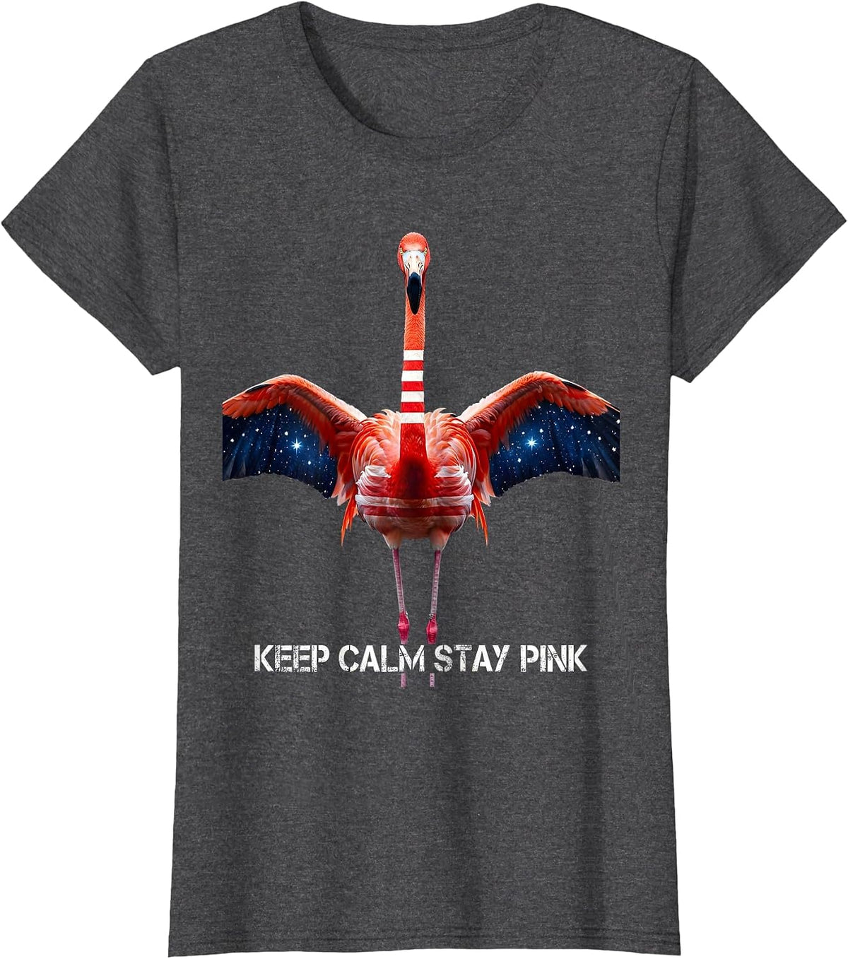 Women's Keep Calm Stay Pink Flamingo Graphic Design T-Shirt - Dark Heather Grey