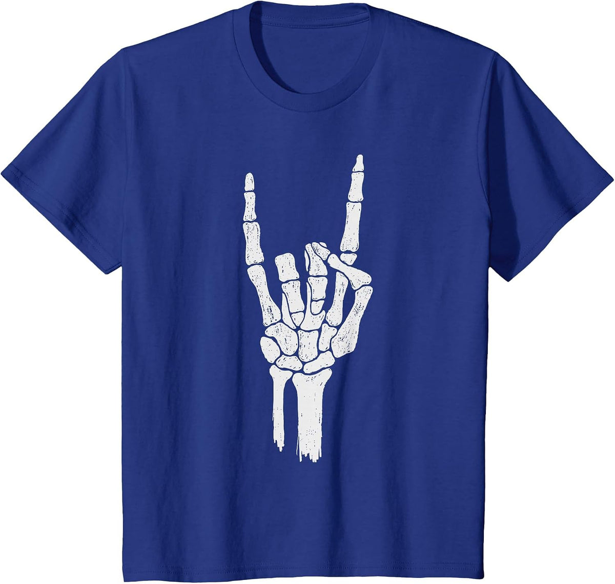 Skeleton Hand Shirt | Devil Horns Rock Hand Gesture Tee T-Shirt - Royal Blue