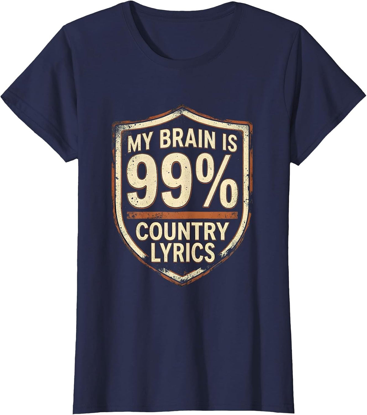 Women's My Brain Is 99 Percent Country Lyrics Funny Music Lover T-Shirt - Navy Blue