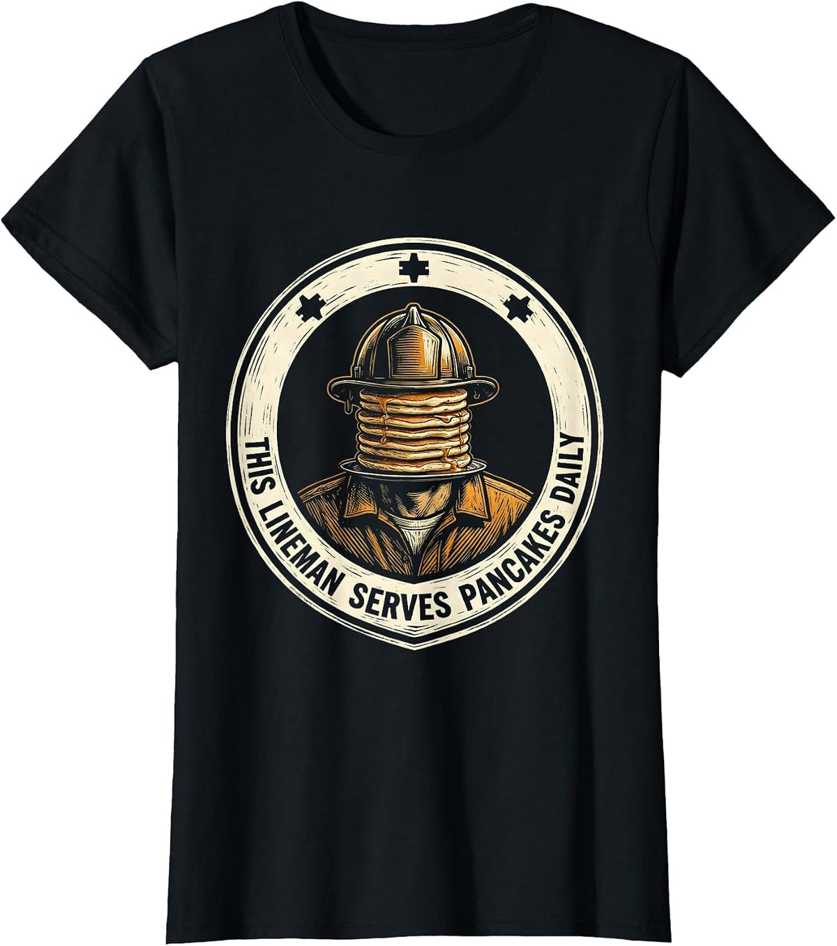 Women's This Lineman Serves Pancakes Daily Funny Football Lineman T-Shirt - Black
