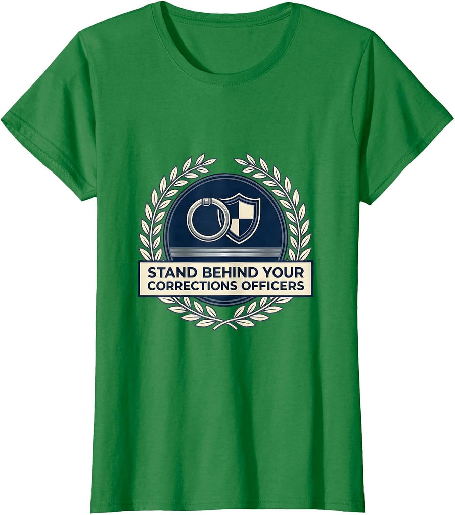 Women's Stand Behind Your Corrections Officers Patriotic Tribute T-Shirt - Kelly Green