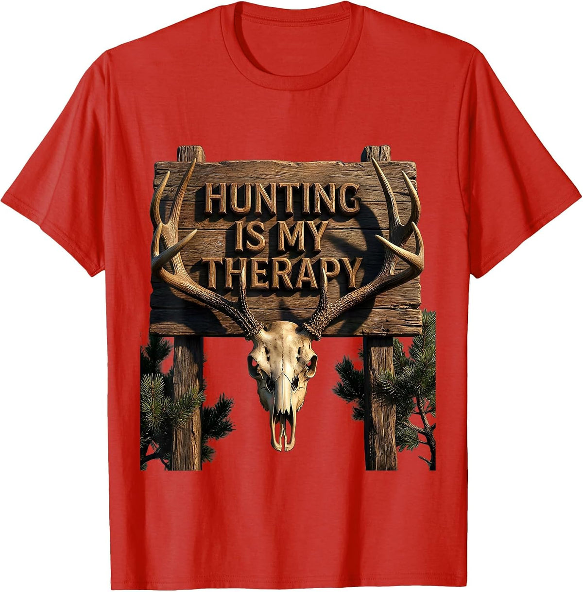 Men's Hunting Is My Therapy Outdoor Hunter Design T-Shirt - Red