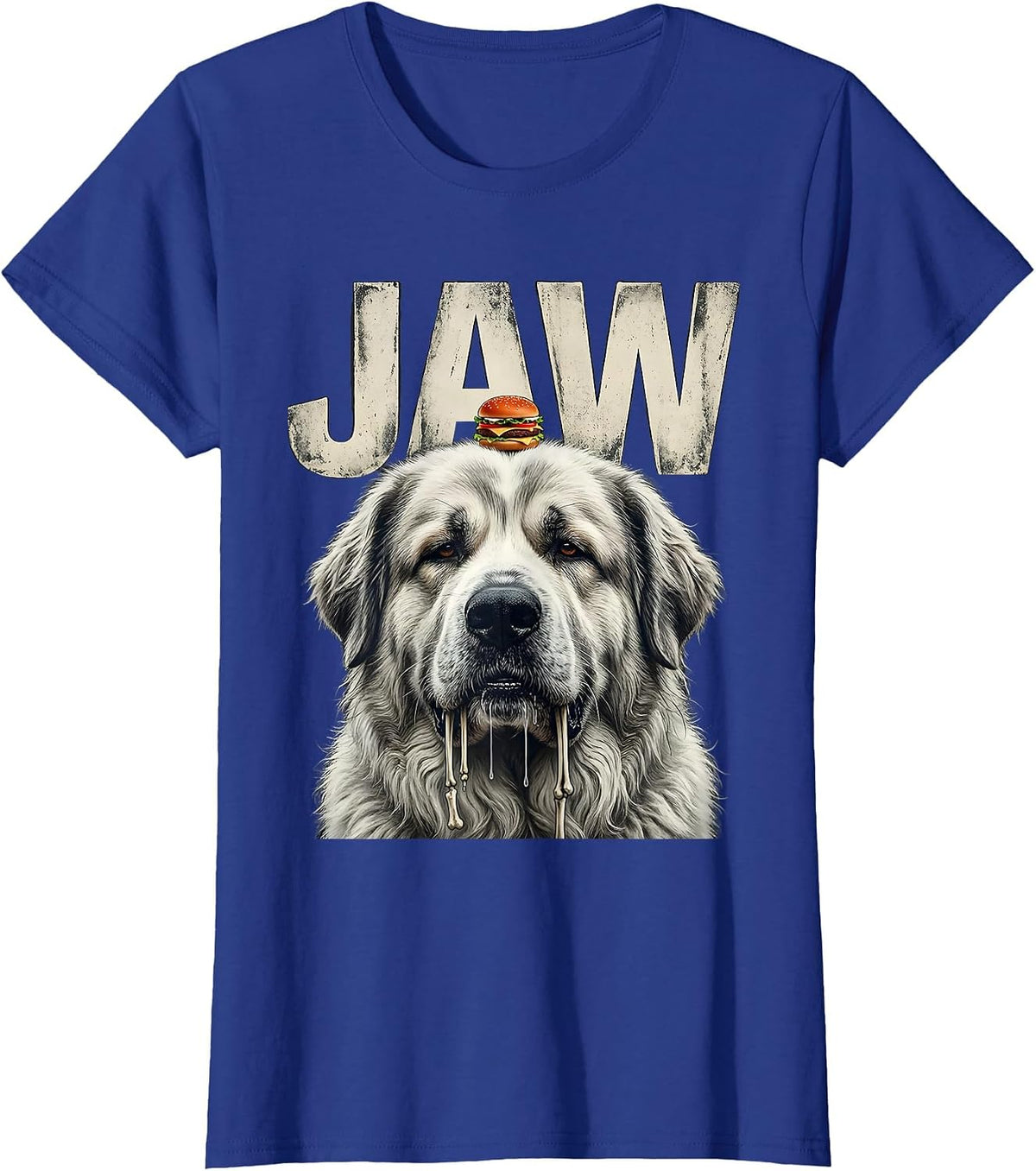 Women's JAW Funny Great Pyrenees Jowls Drooling Dog Mom Dad Burger T-Shirt - Royal Blue