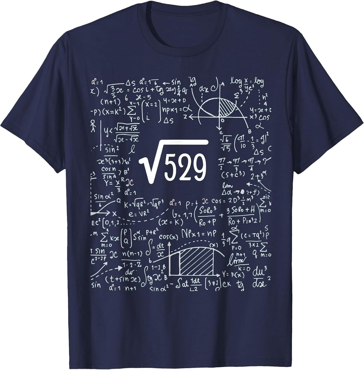 Square Root of 529 Birthday Art 23 Years Old Math Nerd Geek T-Shirt - Navy Blue