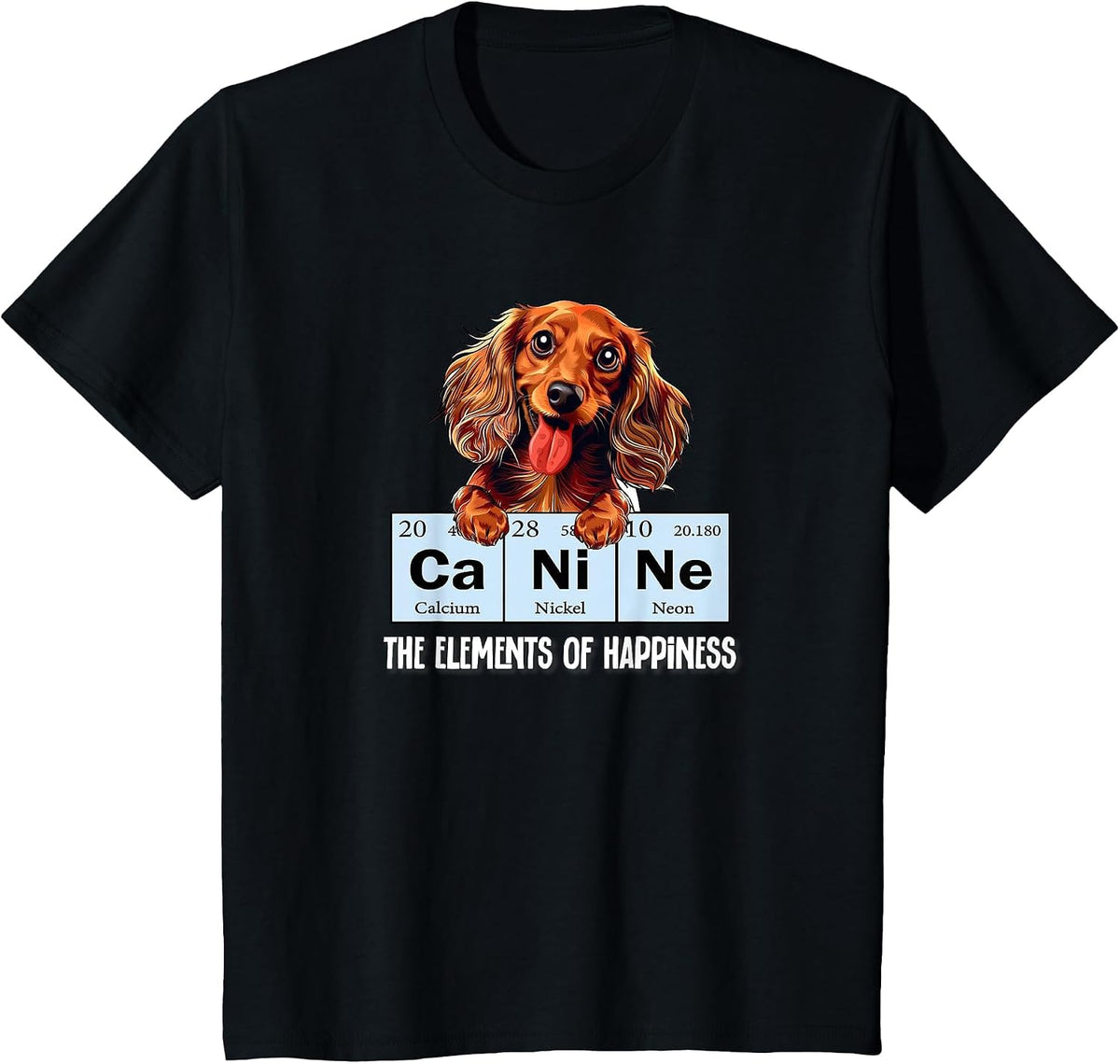 Funny Elements of Happiness Long Haired Dachshund Lover T-Shirt - Black