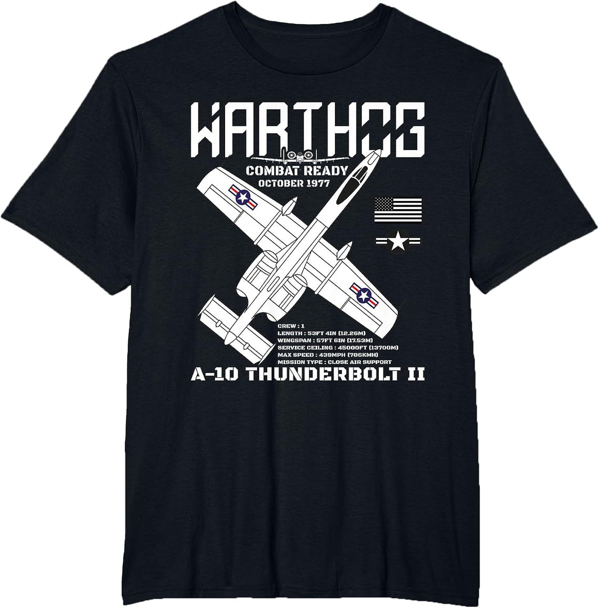 A-10 Warthog Fighter Jet Specs Military Airplane Warthog T-Shirt - Black
