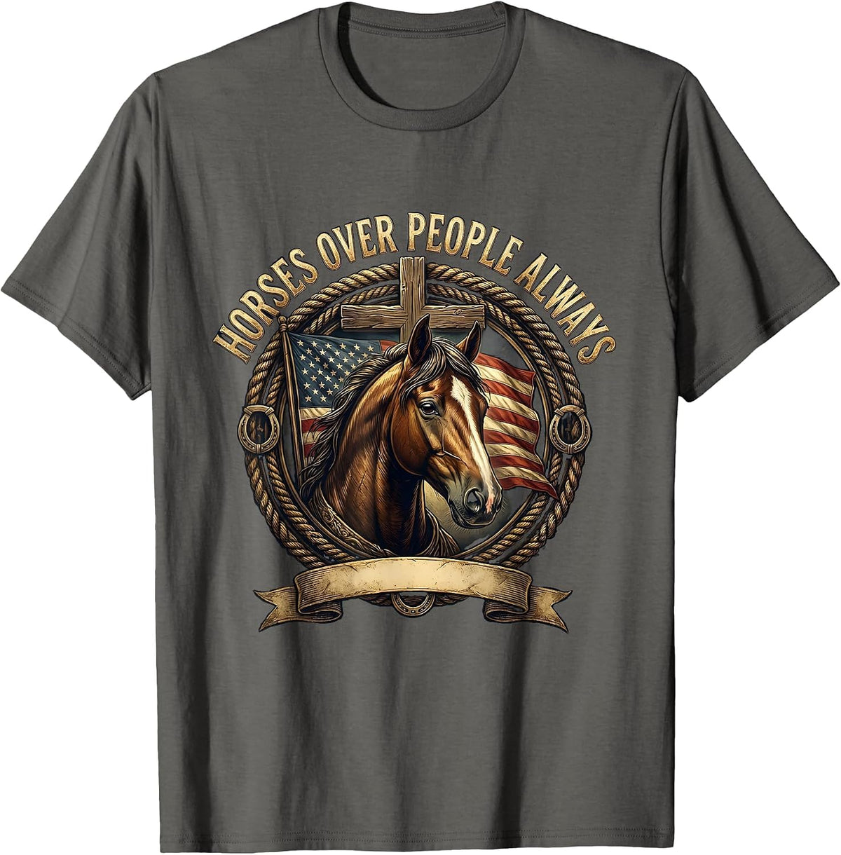 Horses Over People Always Equestrian Design T-Shirt - Asphalt Grey