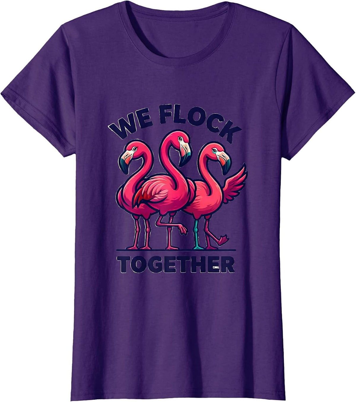 Women's We Flock Together Flamingo Novelty Bird Humor Family T-Shirt - Purple