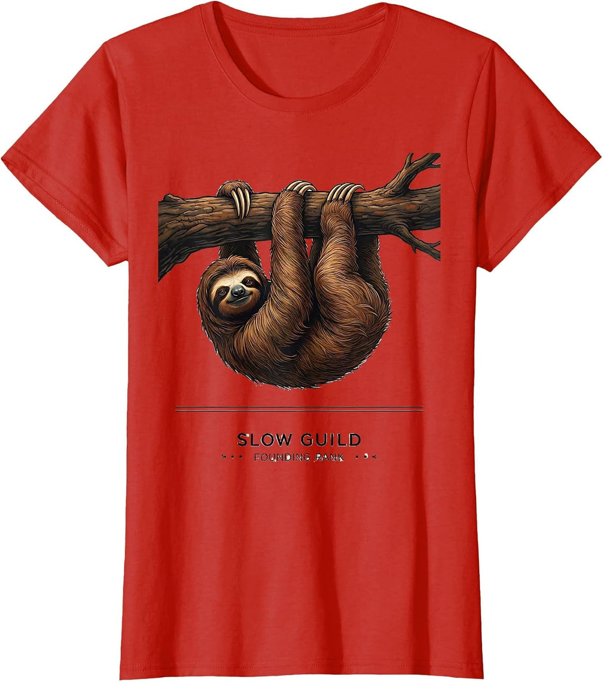 Slow Guild Founding Rank Funny Sloth Lover Gift T-Shirt - Red