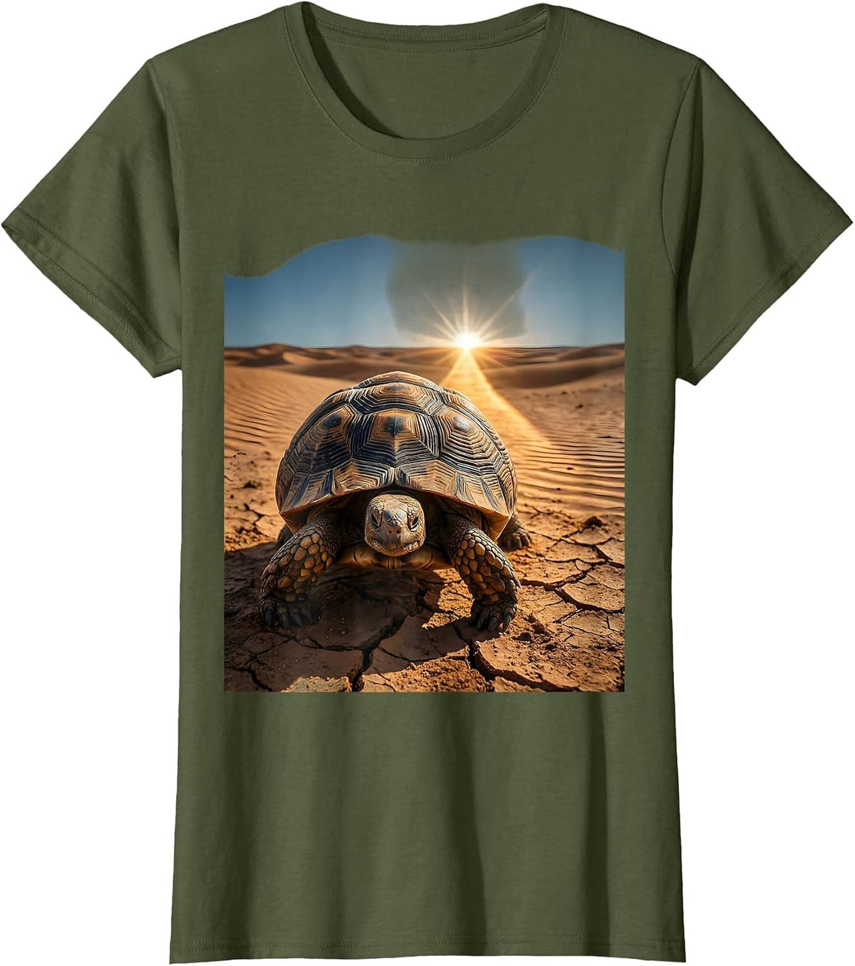 Women's Faith Over Fear Desert Turtle Graphic Tee T-Shirt - Olive Green