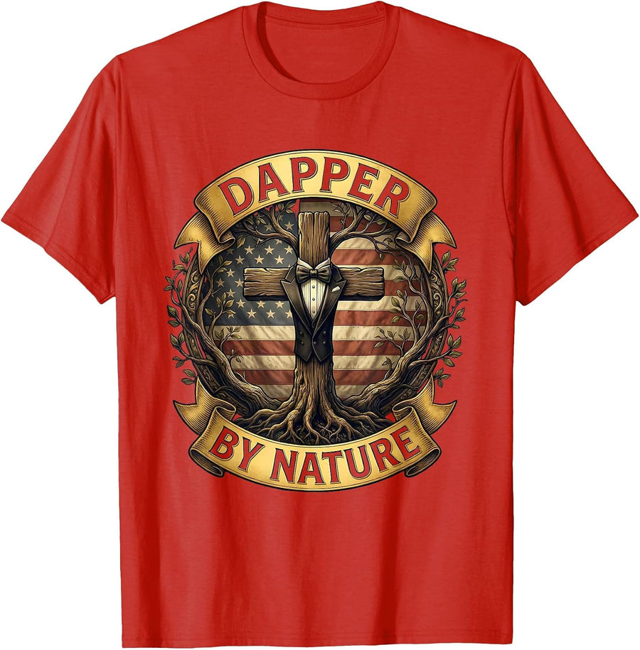 Men's Dapper By Nature Tuxedo Gentleman Design T-Shirt - Red