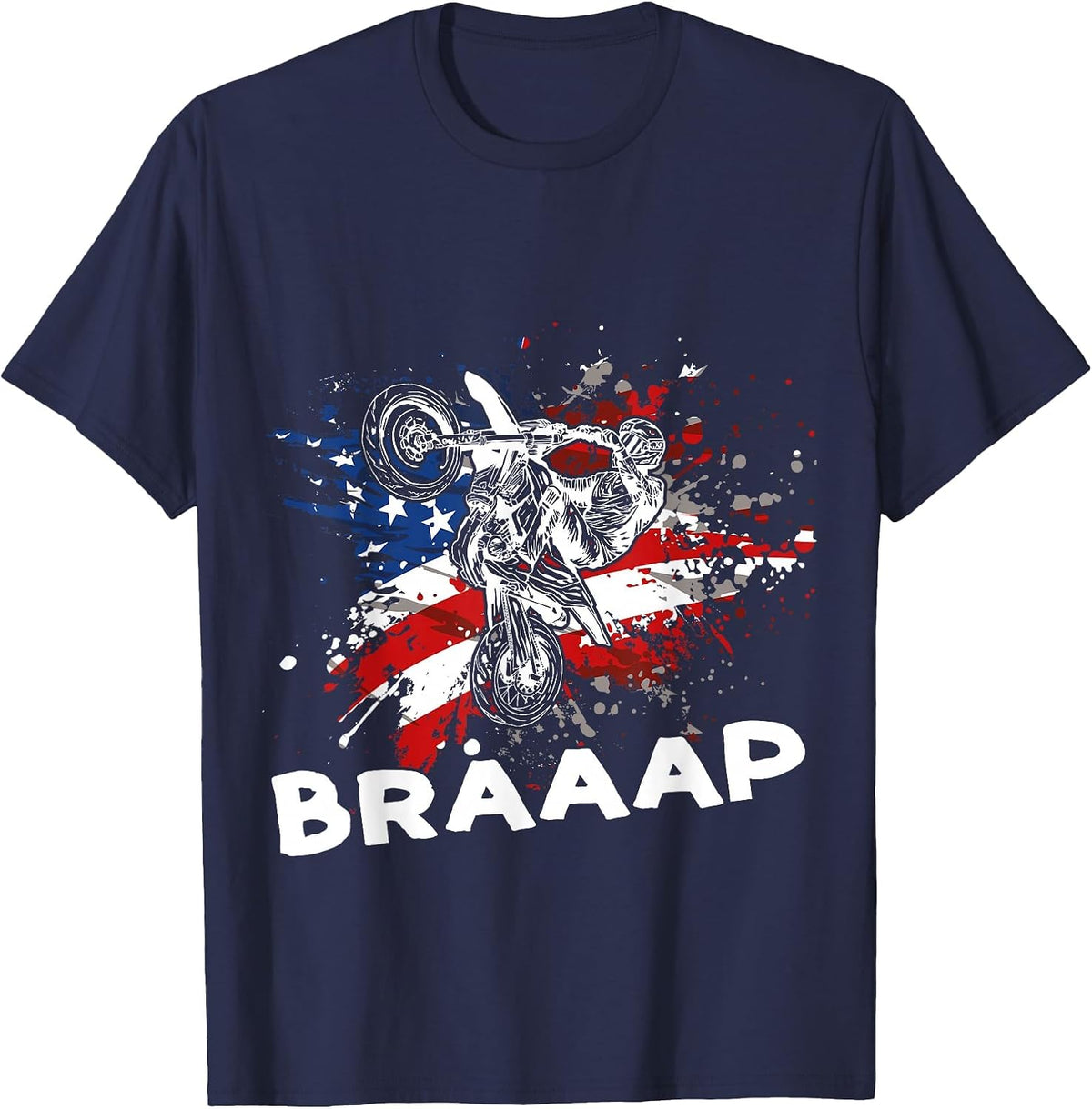 Motocross Dirt Bike Dirtbike MX Motocross US Flag Braaap T-Shirt - Navy Blue