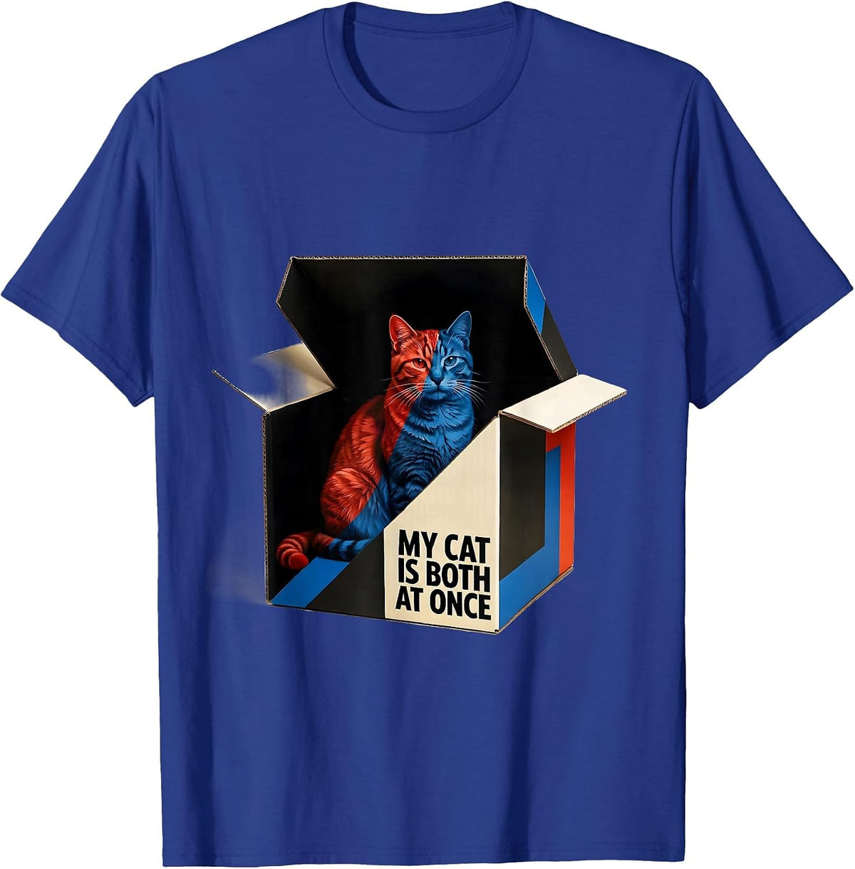 My Cat Is Both At Once Funny Science Geek Quantum Physics T-Shirt - Royal Blue