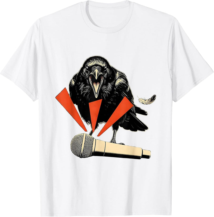 Men's Crow Over Mic F-Caw-F Dark Humor T-Shirt - White