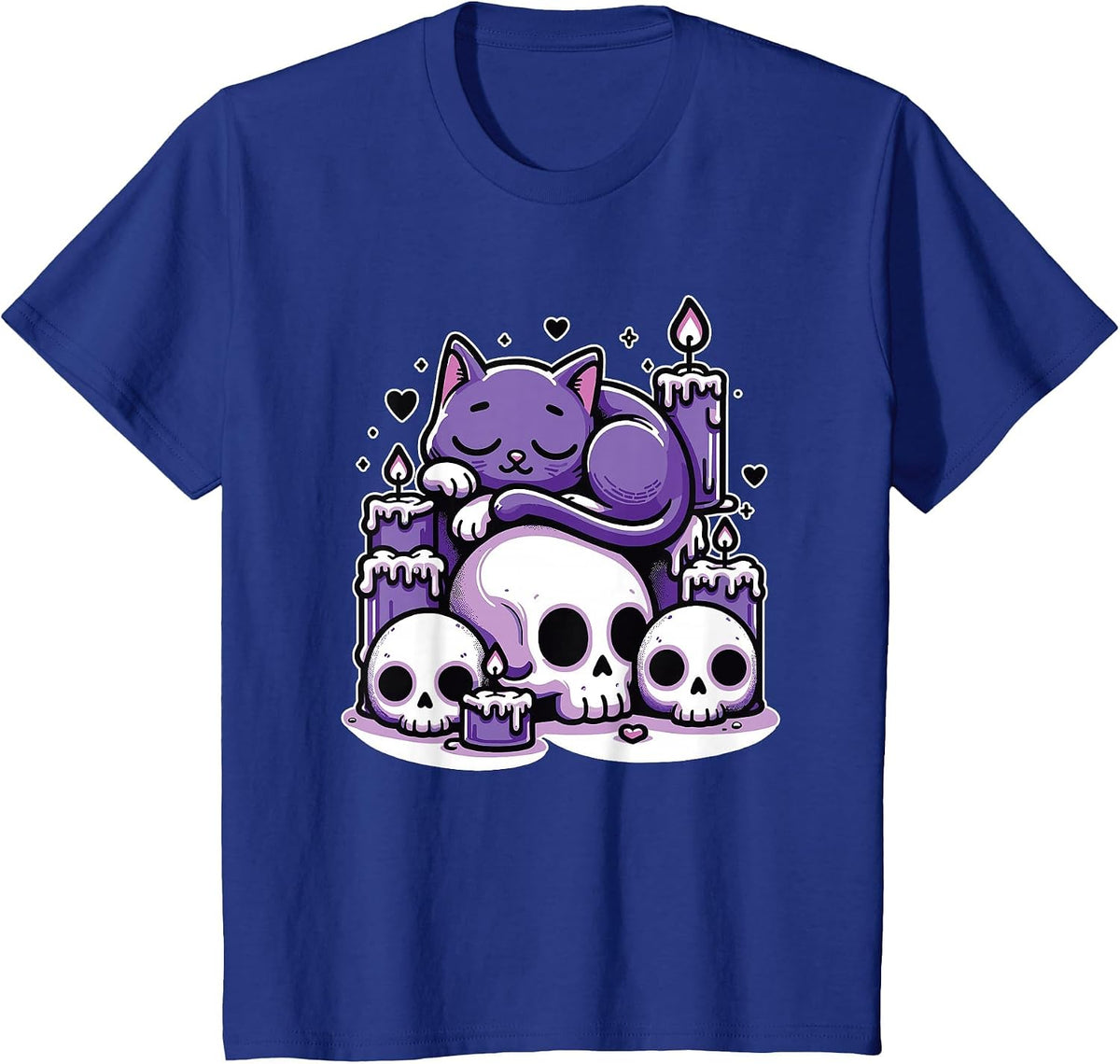 Kawaii Pastel Goth Cute Creepy Cat Candles Skeleton T-Shirt - Royal Blue